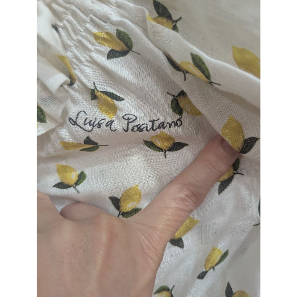 Juniors Louisa Positano cropped white linen top w/lemoncello lemon print size XS - Picture 3 of 10
